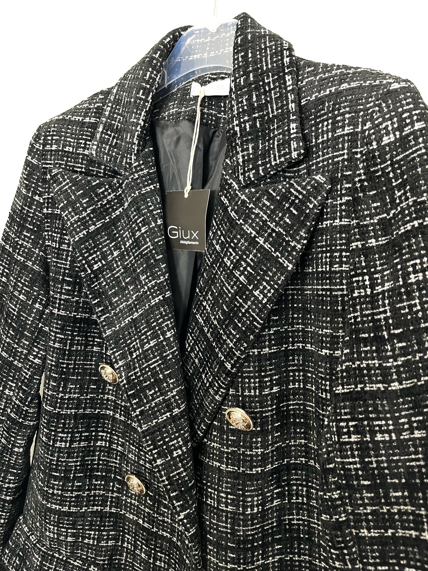 Blazer doppiopetto elegante, boucle di ciniglia, foderato con spalline