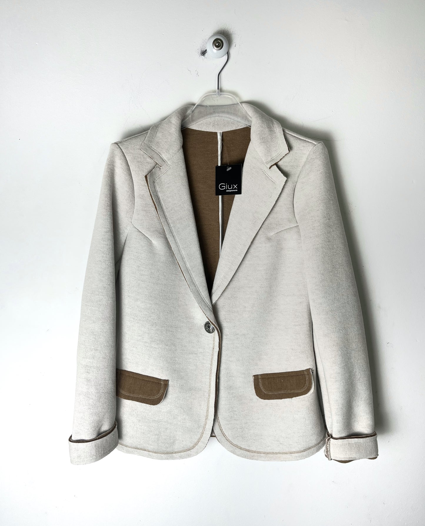 Blazer classico bicolore beige/tabacco, calda viscosa