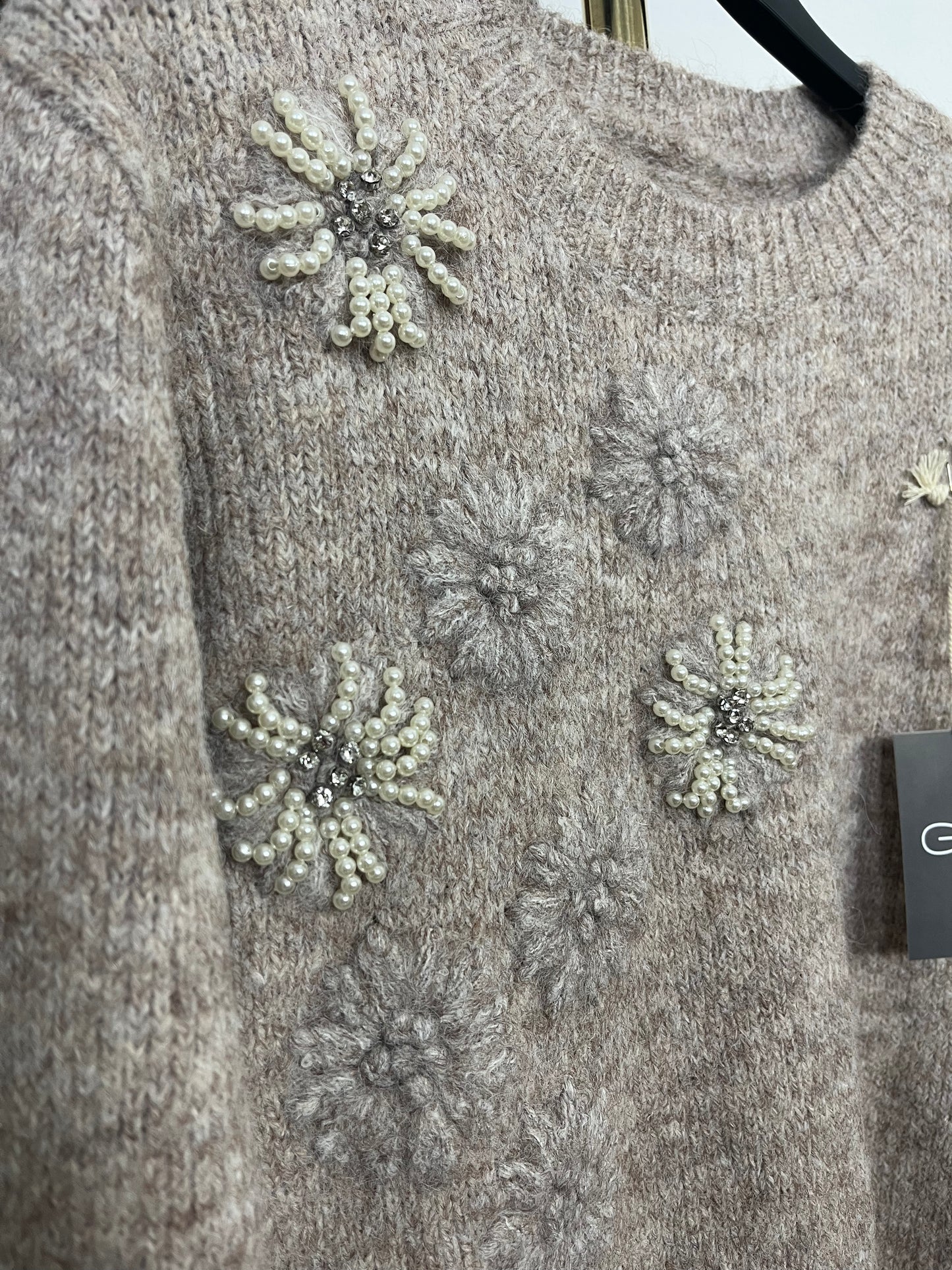 Maglioncino Girocollo Ricami con perle strass ⬛️