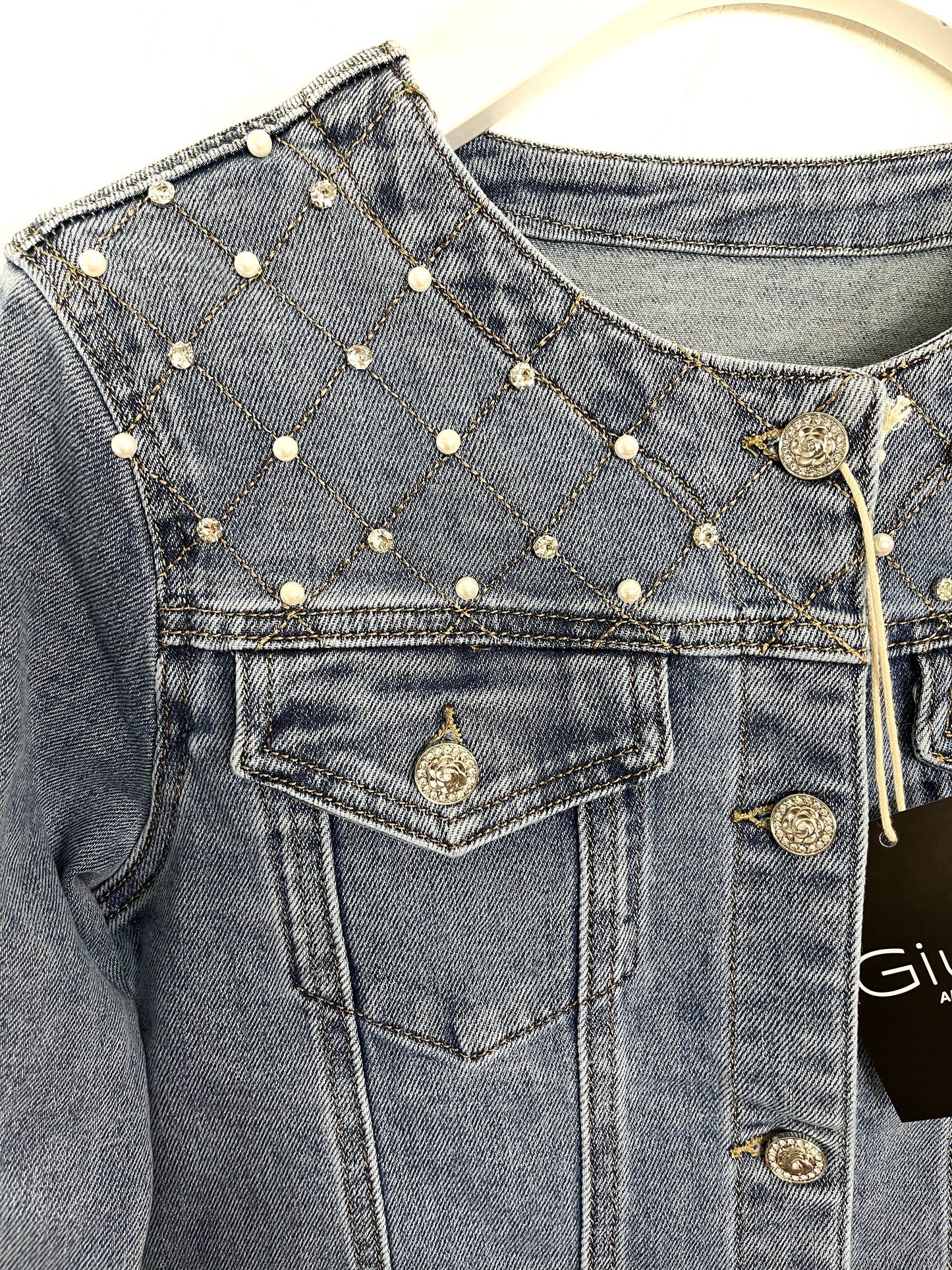 Giubbino jeans con perle e strass ⬛️