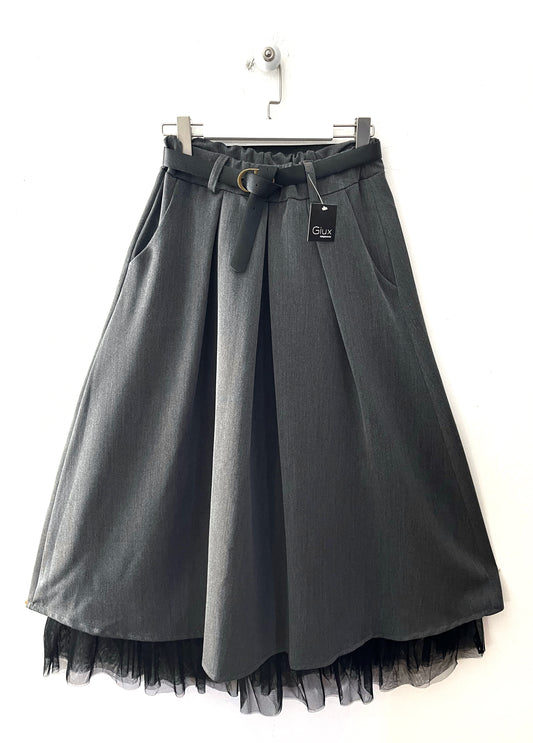 Gonna midi con tulle, elastico in vita con cintura