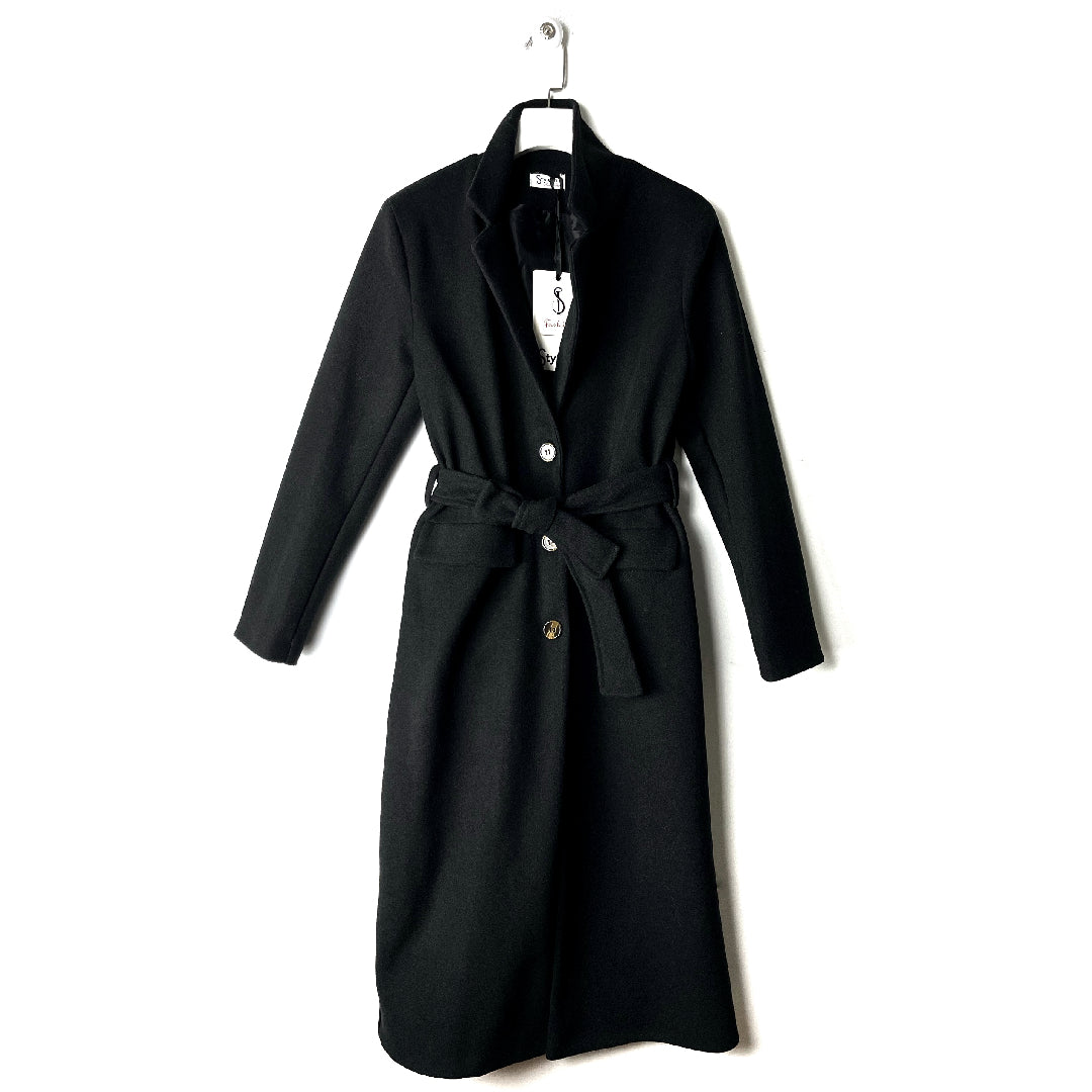 Cappotto lungo con cintura nero elegante