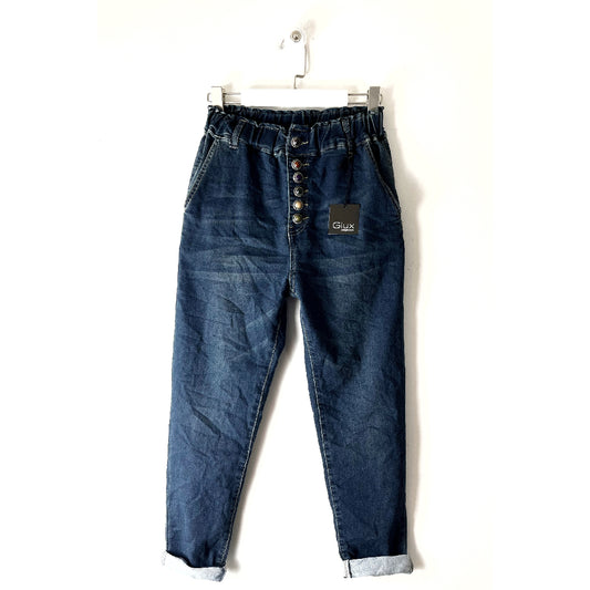 Jeans Candy scuro con bottoni gioiello