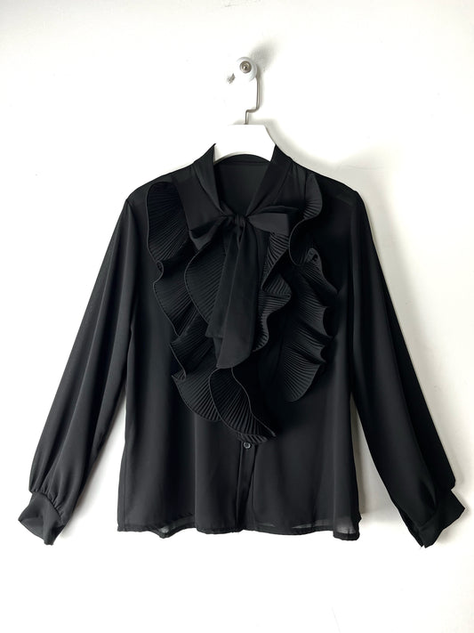 Camicia in georgette con volant e fiocco tinta unita