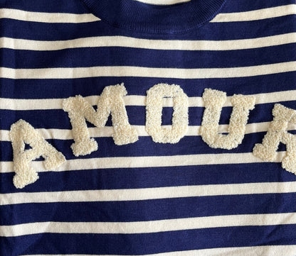 Maglioncino Amour rigato bicolore, girocollo in calda viscosa