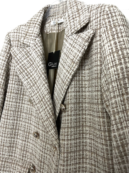 Blazer doppiopetto elegante, boucle di ciniglia, foderato con spalline
