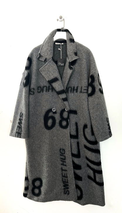 Cappotto scritte in lana cotta