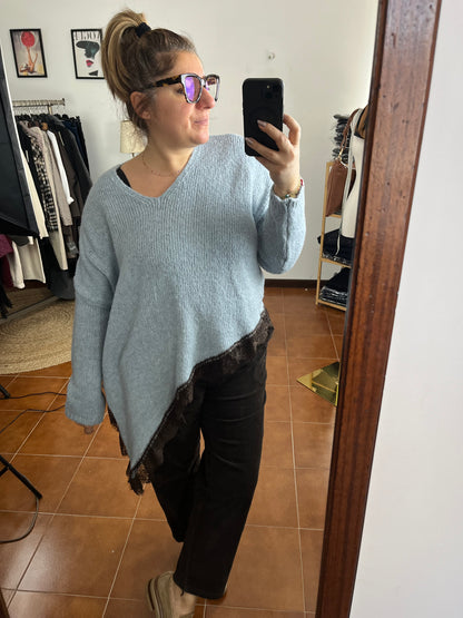 Maglia misto Lana asimmetrica con pizzo ⚫️