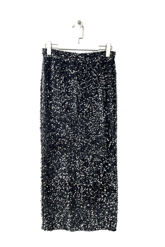 Tubino lungo in paillettes con spacco dietro