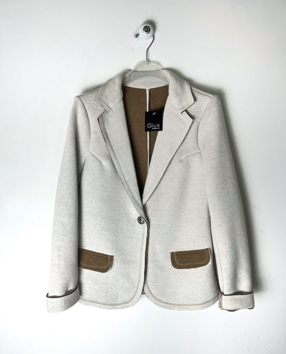 Blazer classico bicolore beige/tabacco, calda viscosa