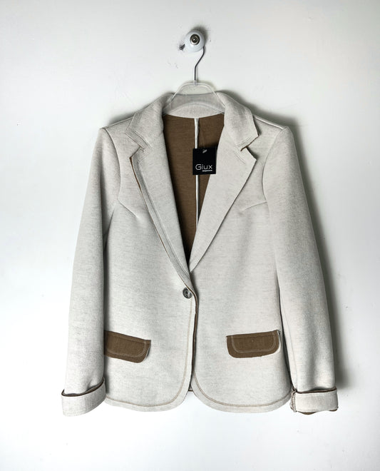 Blazer classico bicolore beige/tabacco, calda viscosa