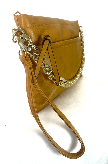 Bustina ecopelle con catena oro