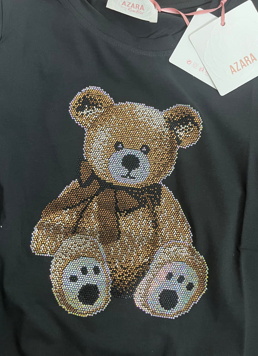 T-shirt Orsetto strass manica lunga slim ⬛️ Nera
