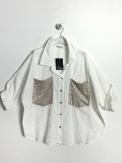Camicia in sangallo con paillettes