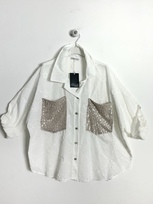 Camicia in sangallo con paillettes