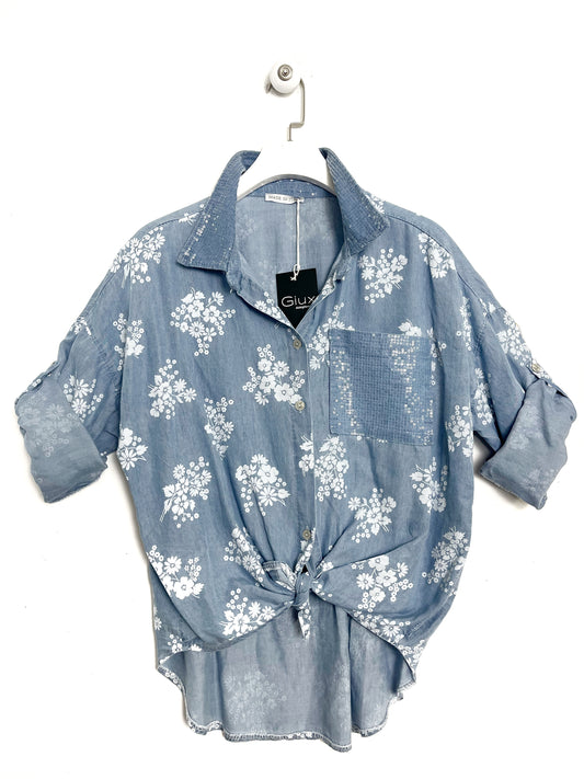 Camicia in jeans leggero Fiori ⚫️