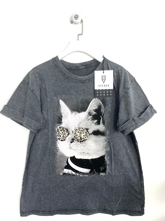 T-shirt Vicbee Fit Gatto Stone Wash⚫️