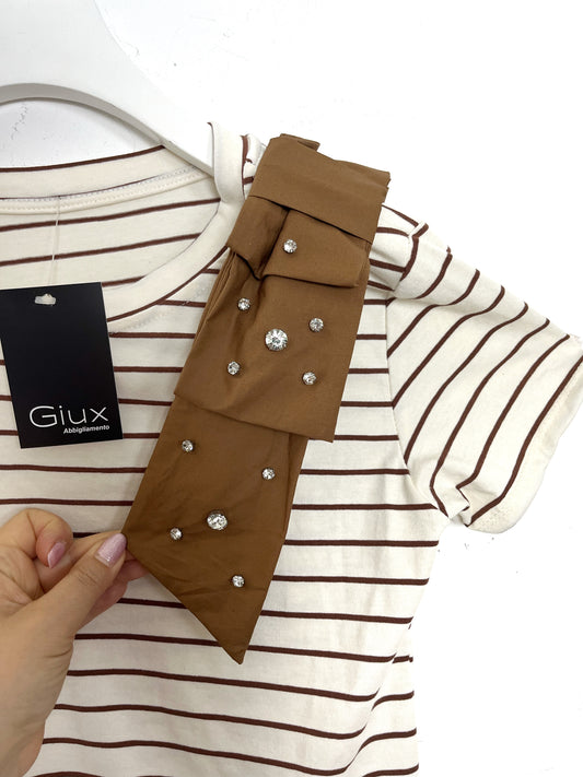 T-shirt con Fiocco e Strass
