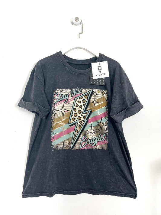 T-shirt Vicbee Fit Stay Wild Stone Wash⚫️