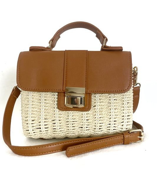 Borsa rigida in rafia e ecopelle