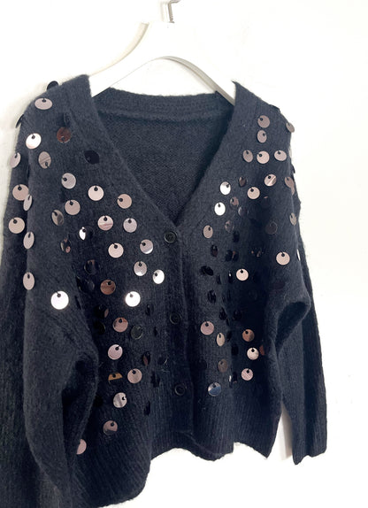 Cardigan co mega paillettes Cropped ⚫️