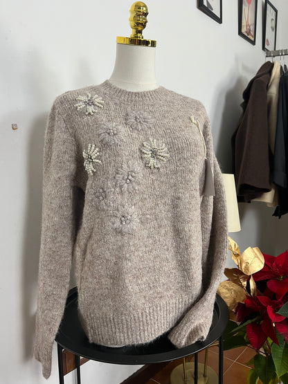 Maglioncino Girocollo Ricami con perle strass ⬛️