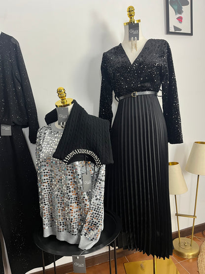 Abito plissettato con Paillettes ⬛️