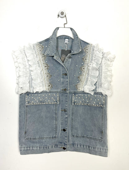 Gilet denim Ricami e Strass ⚫️