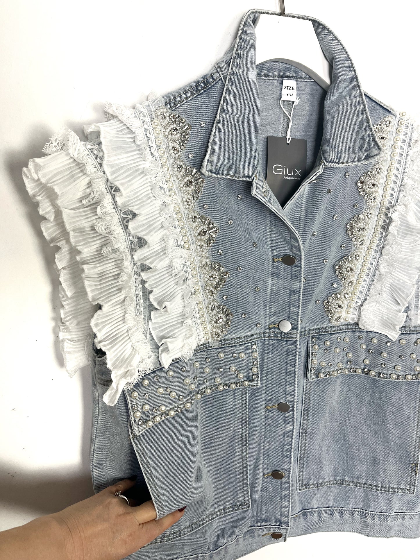 Gilet denim Ricami e Strass ⚫️