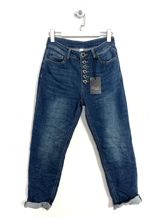 Jeans bottoni gioiello scuri