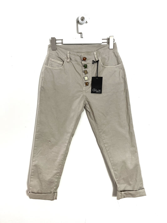 Pantalone cotone con bottoni gioiello