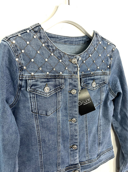 Giubbino jeans con perle e strass ⬛️