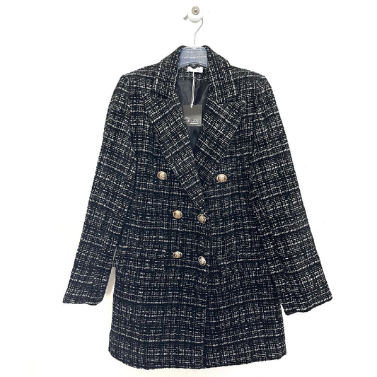 Blazer doppiopetto elegante, boucle di ciniglia, foderato con spalline