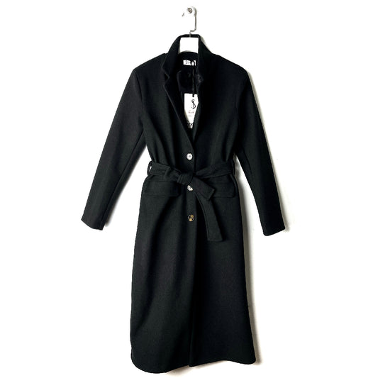 Cappotto lungo con cintura nero elegante
