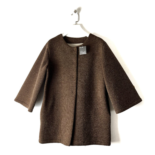 Cappotto girocollo in neoprene marrone, strutturato