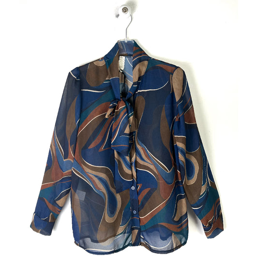 Camicia in voille in fantasia, colletto a coreana con fiocco