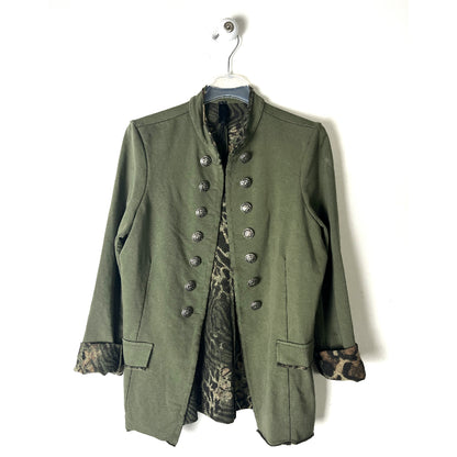 Blazer a coreana in felpa verde militare, taglio maschile, bottoni