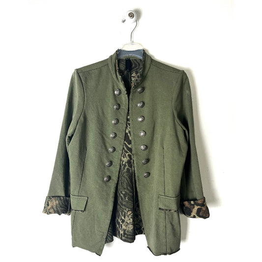 Blazer a coreana in felpa verde militare, taglio maschile, bottoni