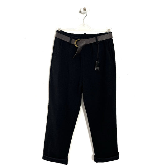 Pantalone Ovetto nero in punto milano, modello ballon, elastico in vita