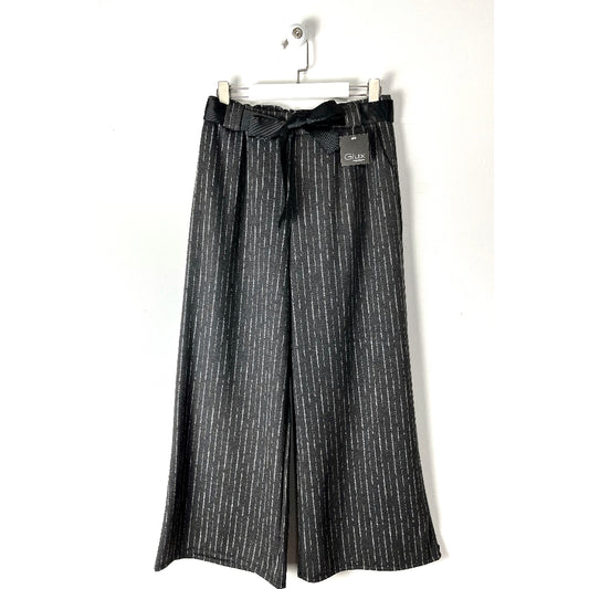 Pantalone a palazzo grigio effetto gessato in misto viscosa