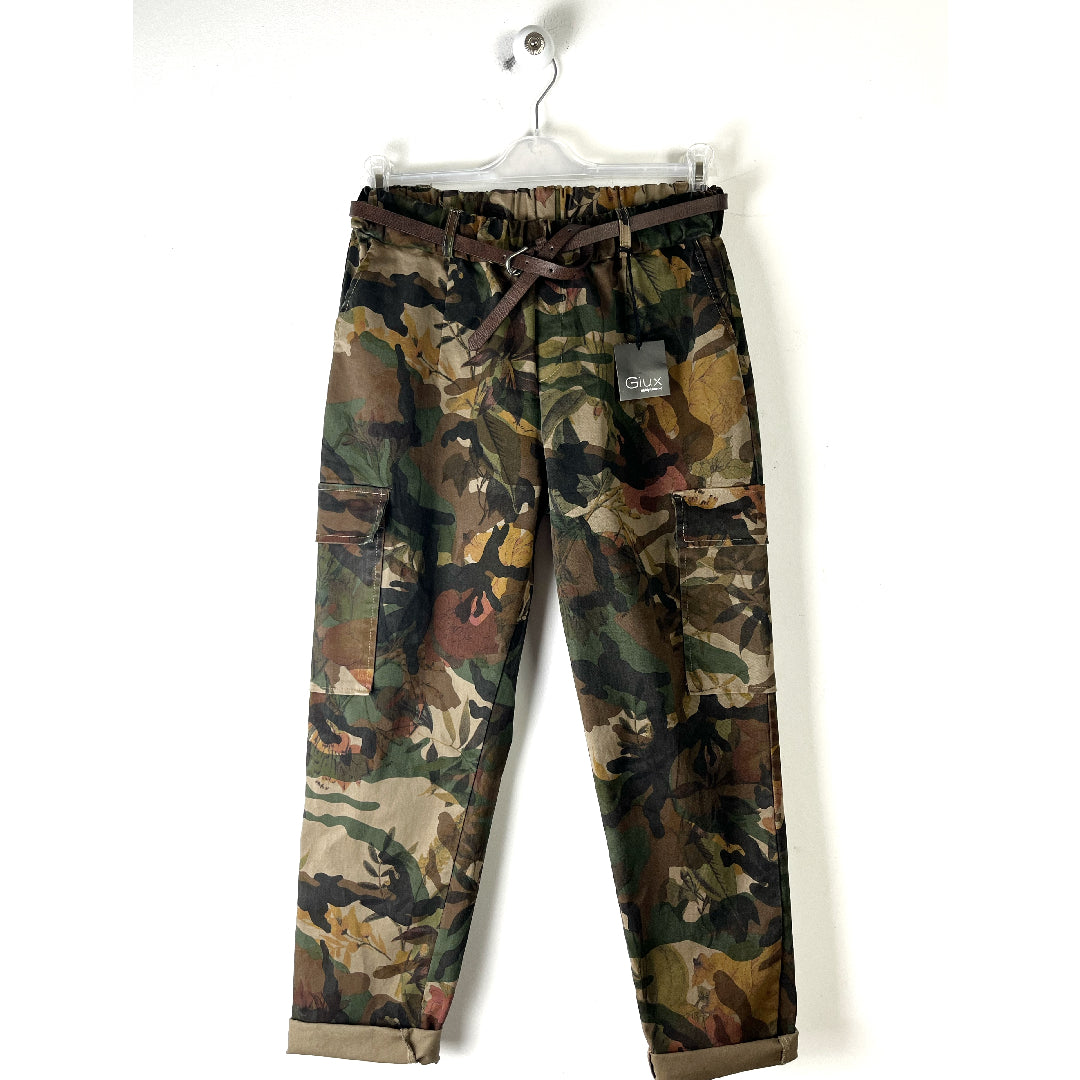 Cargo camouflage 🍁 elastico in vita, gamba morbida, tasconi con patta